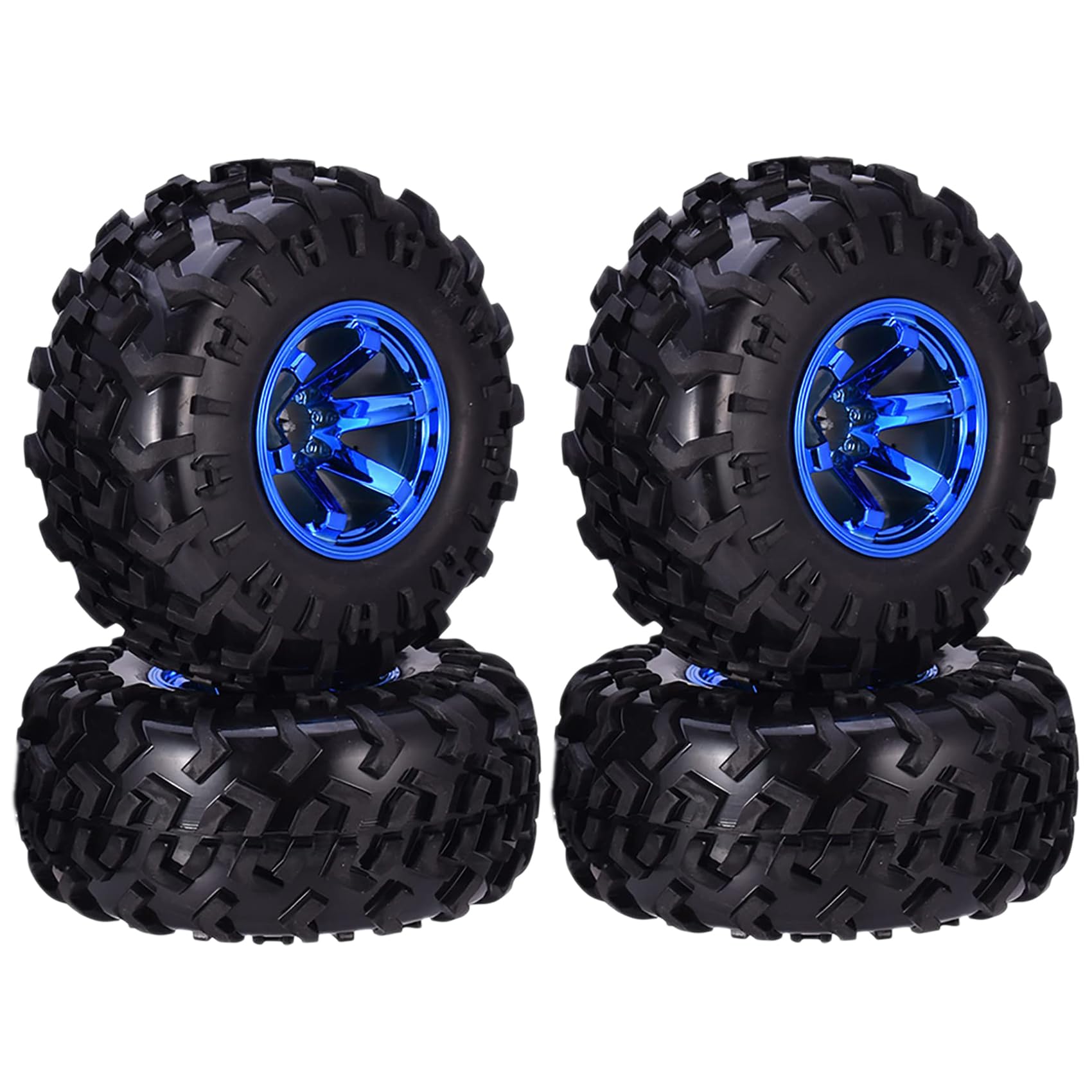KINGCOO 4PCS 130MM Rubber Tyres and 6 Spoke Plastic Wheel Rims,1/10 RC Monster Truck Wheel and Tire Set for 1:10 RC Crawler Off-Road Car for HIMOTO HSP HPI SCX10 Tamiya Kyosho Buggy (Blue) — image 1