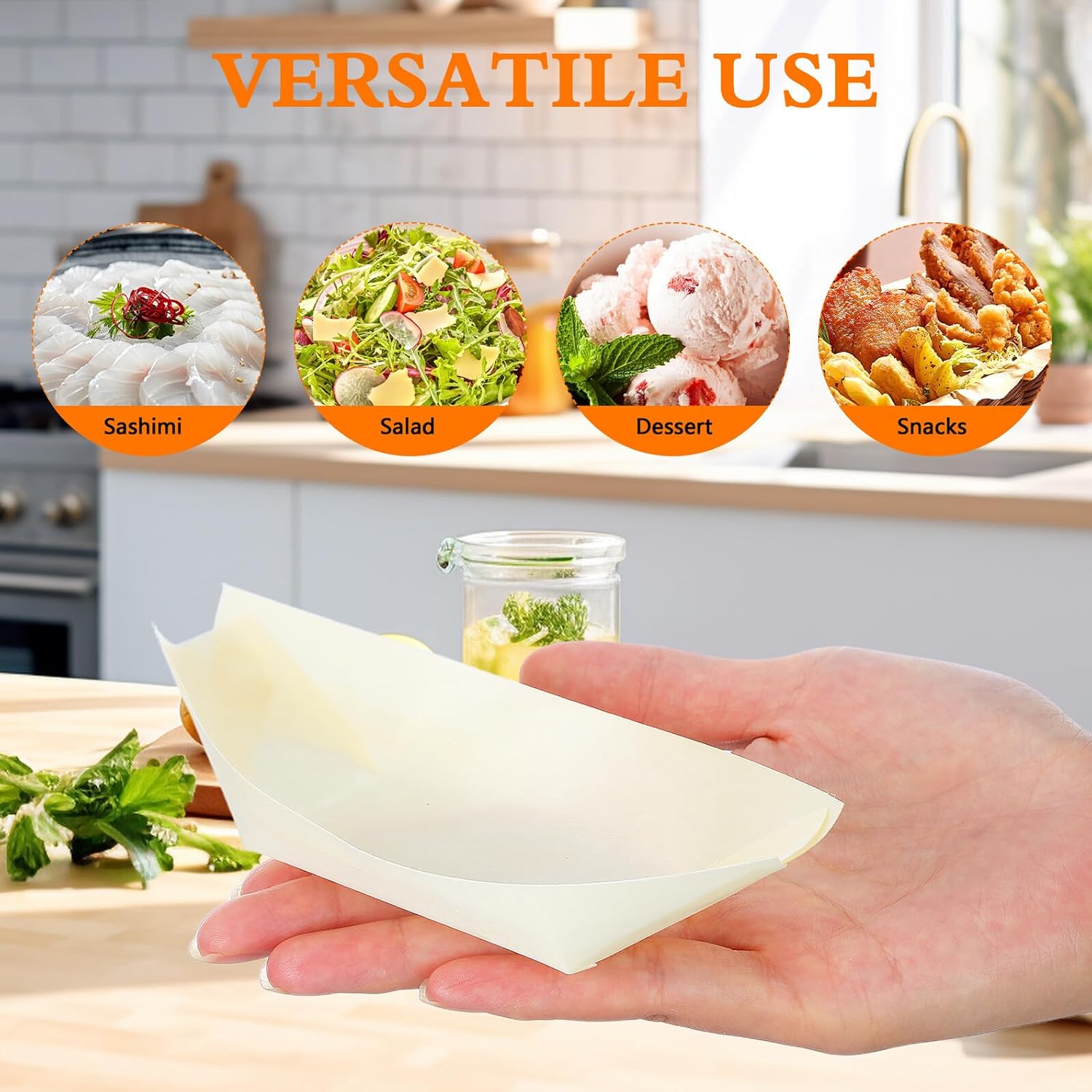 150pcs Disposable Sushi Boats Charcuterie Plates Natural Wooden Food Trays for Catering Restaurants Sushi Party Supplies