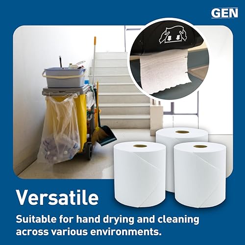 Miniatura 7 de GEN Toallas de rollo de bobinado duro - Blanco, 8 pulgadas x 800 pies, 6 rollos/cartón