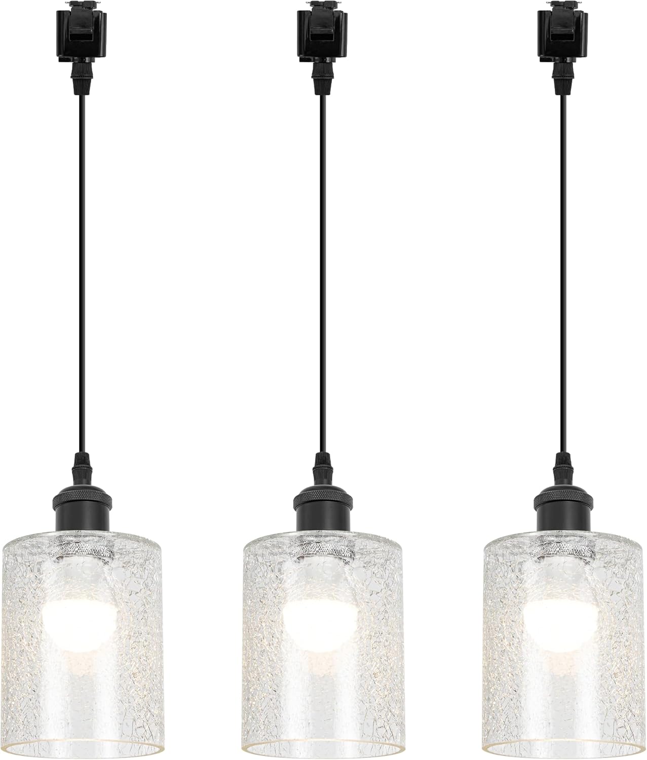 J Type Track Lighting Pendants Crack Finish Cylinder Clear Glass Lamp Shade E26 Matte Black Socket Track Mount Lighting Decorate Customizable for Kitchen Island Dinning Room Customizable