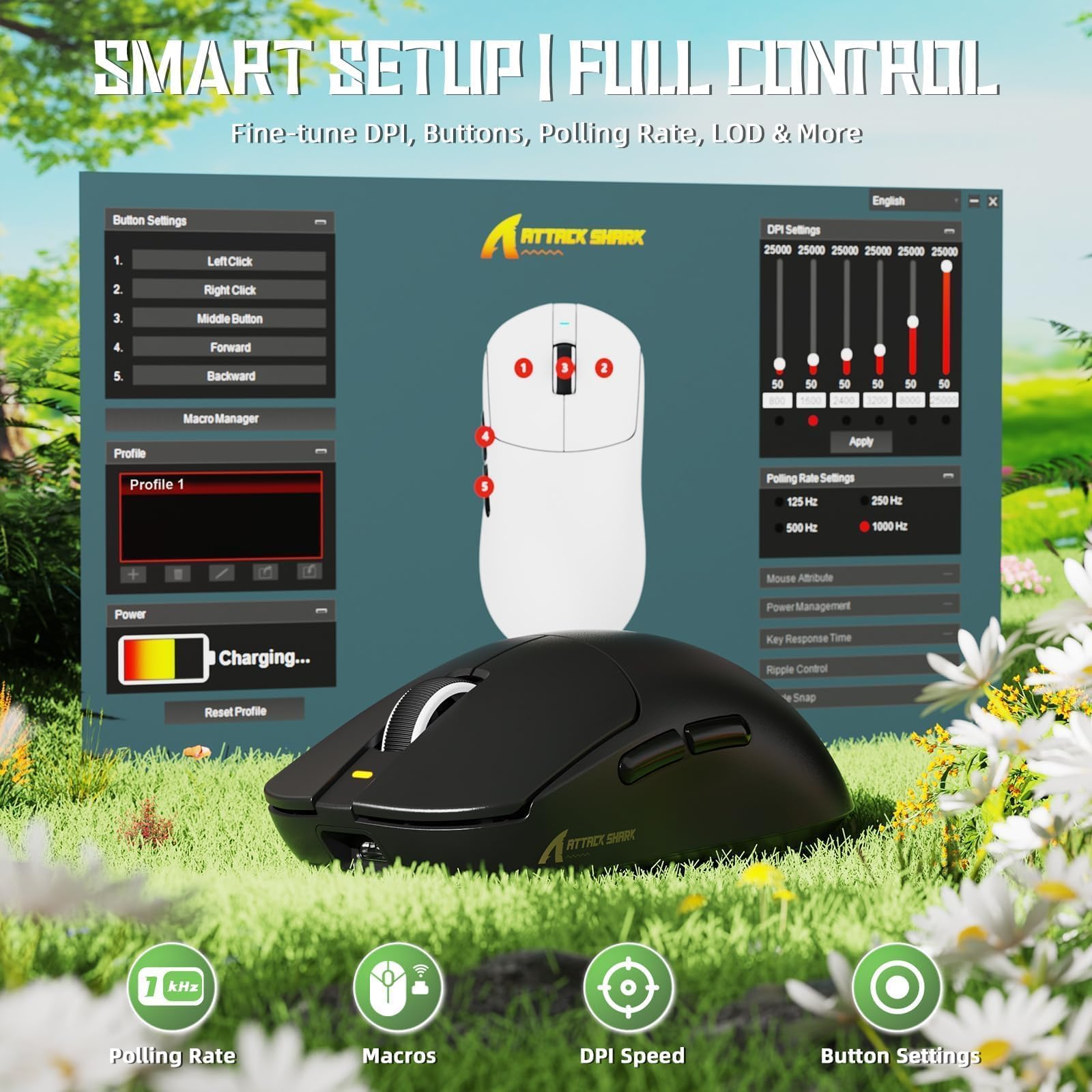 ATTACK SHARK X8 SE Ratón Gaming Inalámbrico, Peso Ligero 55g, Sensor PAW3311, Chip BK52820, 25,000 dpi, BT/2.4G/USB-C, 80 Millones de Clics, Batería 500mAh, Driver Web para PC/Mac– Negro