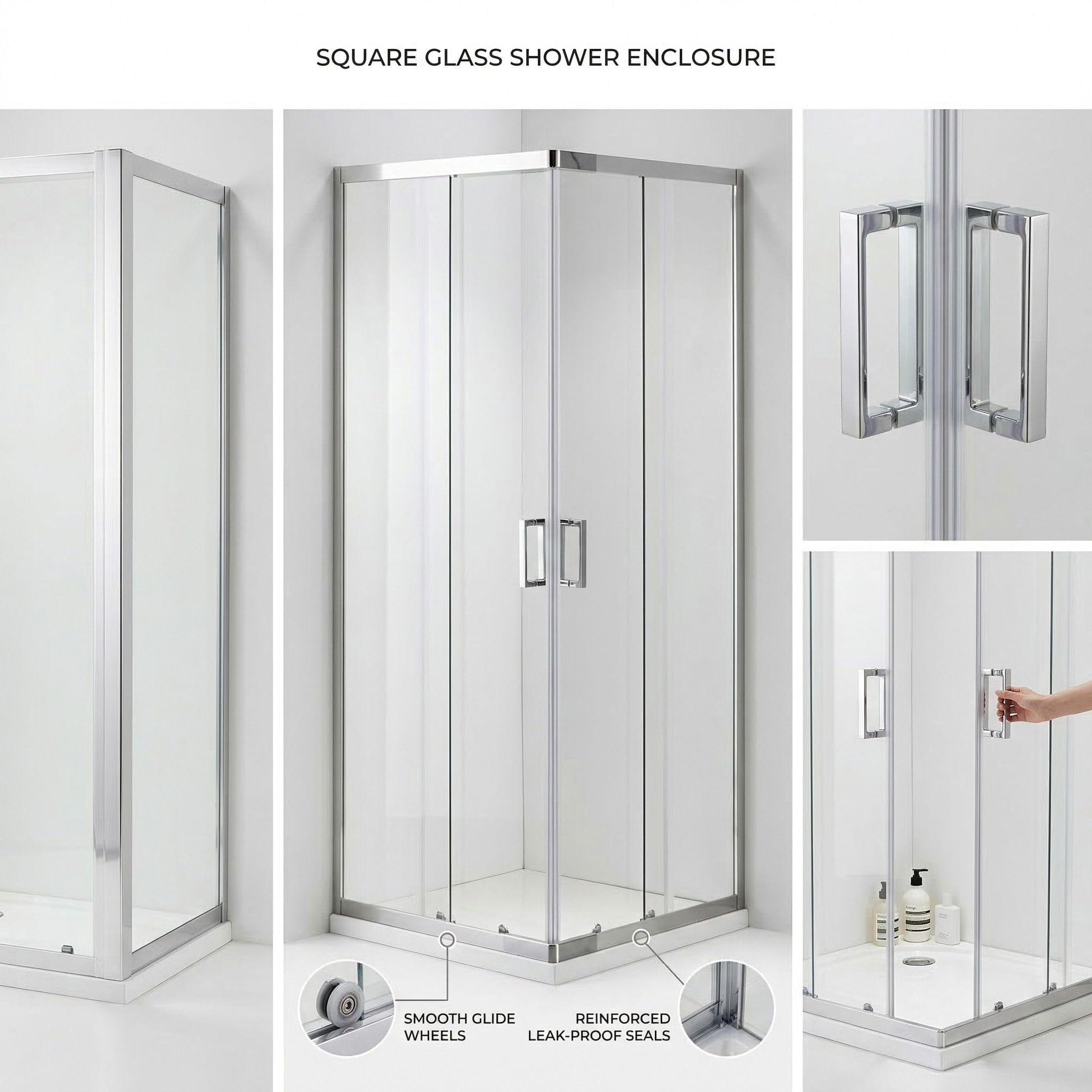 DocciaSì® - Box Doccia Angolare 80x80 cm con Vetro Temperato 5 mm, Altezza 185 cm, 2 Ante Fisse e 2 Scorrevoli, Profili in Alluminio Cromo Lucido, Design Moderno e Salvaspazio