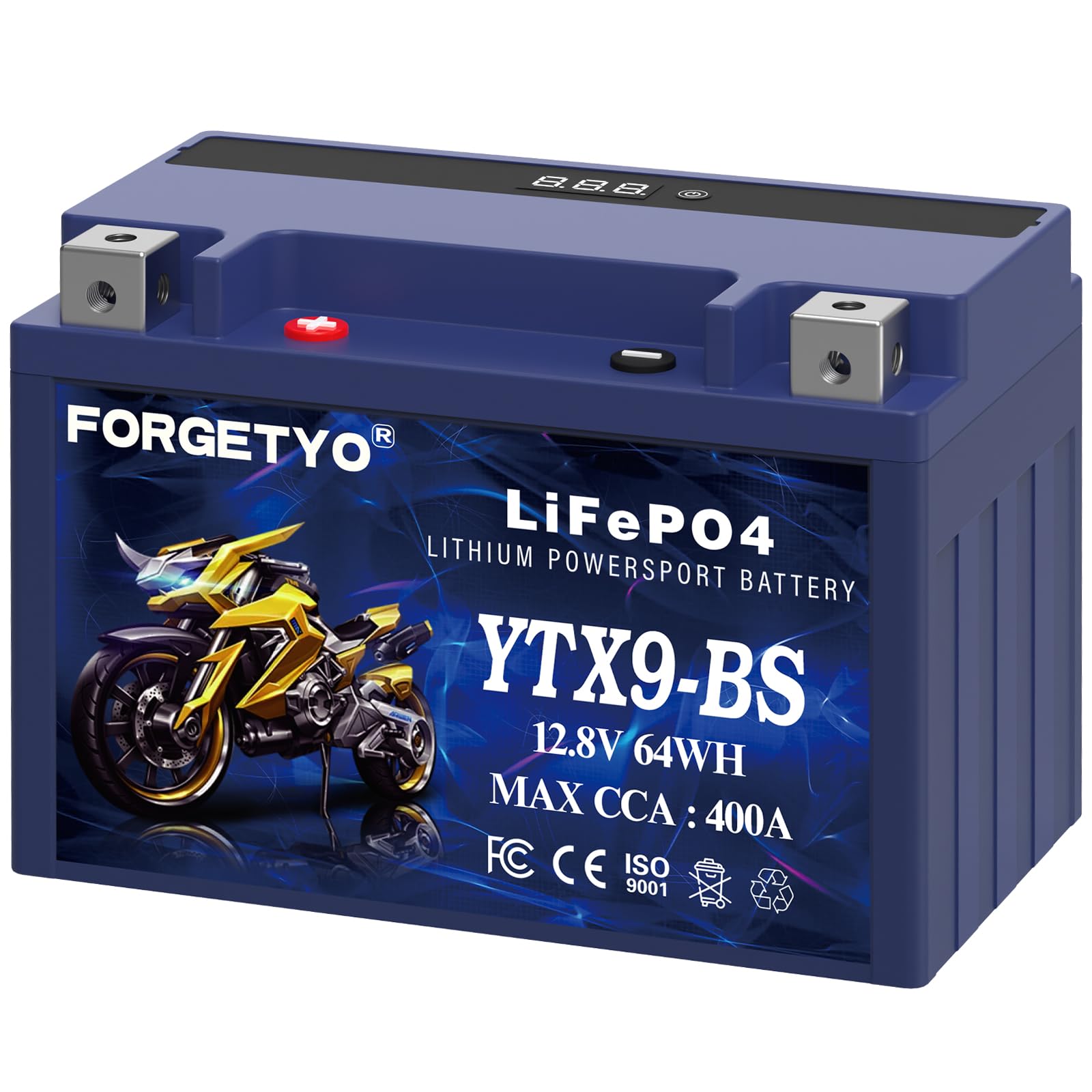 Lithium YTX9-BS, LiFePO4 Motorcycle Battery, 12V 5AH 400A ATV, UTV, Jet Ski, 4 Wheeler,Snowmobile,Tractor and Generator Battery