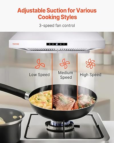 Miniatura 4 de VEVOR Campana extractora para debajo del gabinete, filtro permanente de acero inoxidable con motores duales, ventilación de estufa de cocina de 30