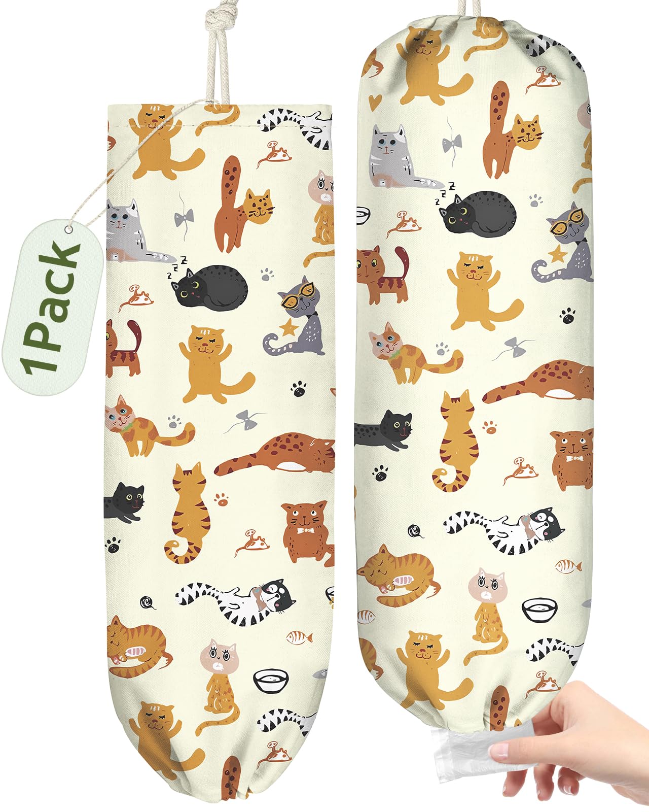 Kokaaee Plastic Bag Holder, Grocery Bag Organizer - 1 Pack Cute Kitchen Dispenser Holders Reusable Shopping Western Hanging Wall with Adjustment