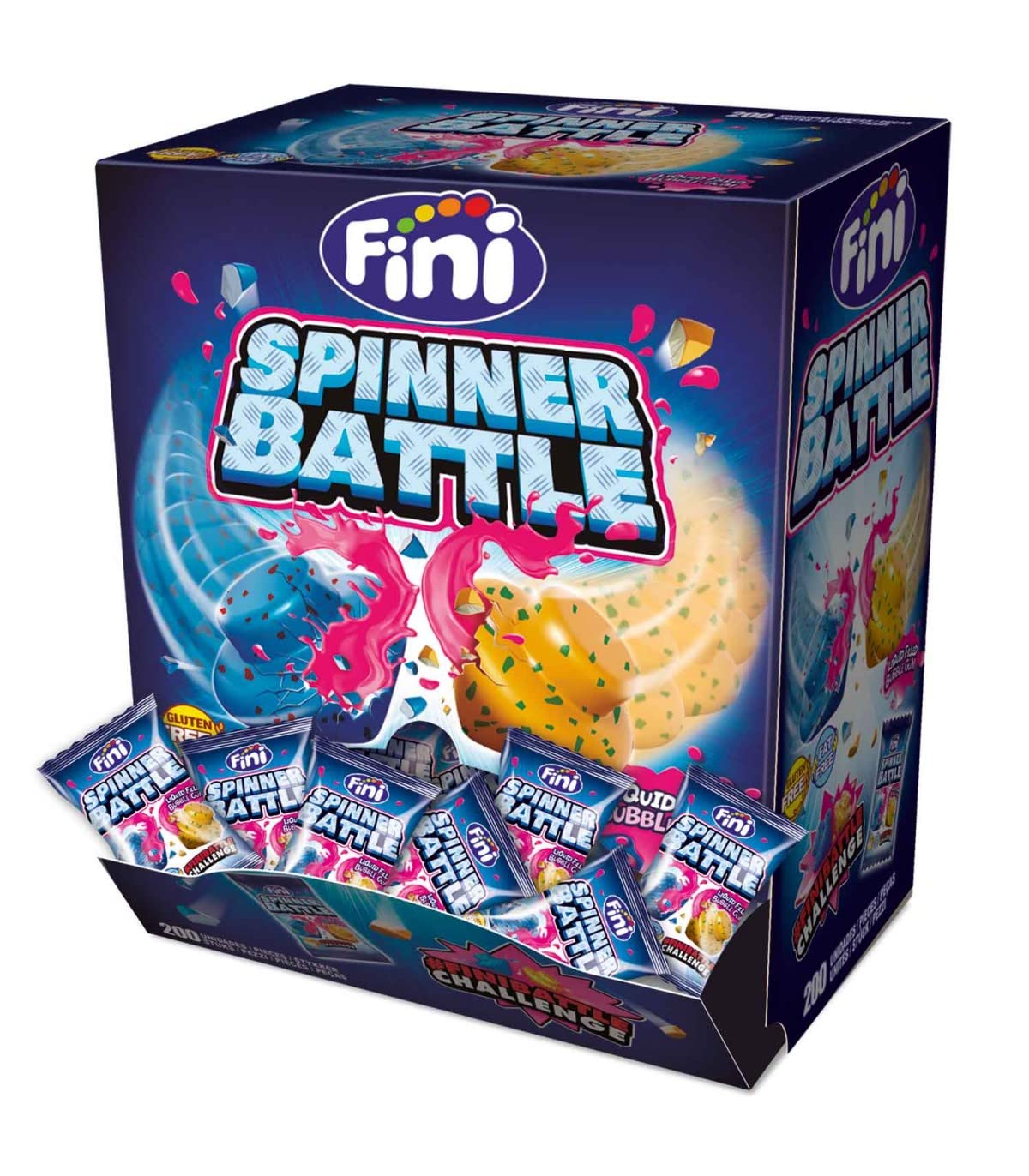 Fini Spinner Battle Gomma a Forma di Trottola con Liquido all'interno espositore da 200 pezzi