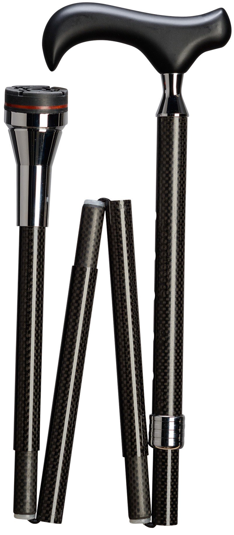 Gehstock Carbon Faltstock DR.CANE CARBON, eleganter Derbygriff aus Buchenholz, Stock aus stabilem Carbon, dezentes Karodesign, höhenverstellbar, faltbar, Spezial-Kreiselpuffer System, Tasche