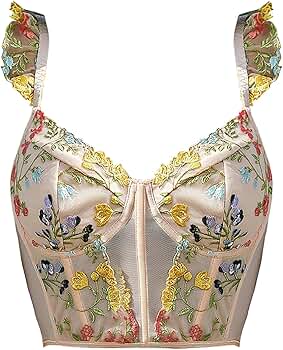 Women Floral Embroidery Bra Camisole Tops Tank Top Crop Top