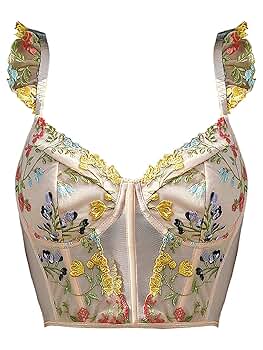 Women Floral Embroidery Bra Camisole Tops Tank Top Crop Top