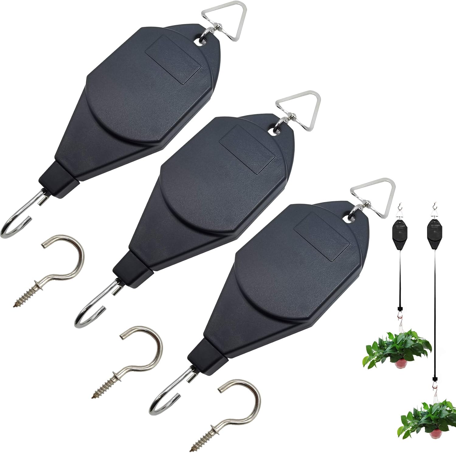 TIHOOD 3PCS Plant Pulley Hanger with 3 PCS Metal Ceiling Plant Hooks, Retractable Plant Hook Pulley, Adjustable Heavy Duty Plant Hanging Pulleys for Garden Baskets & Bird Feeder : Patio, Lawn & Garden