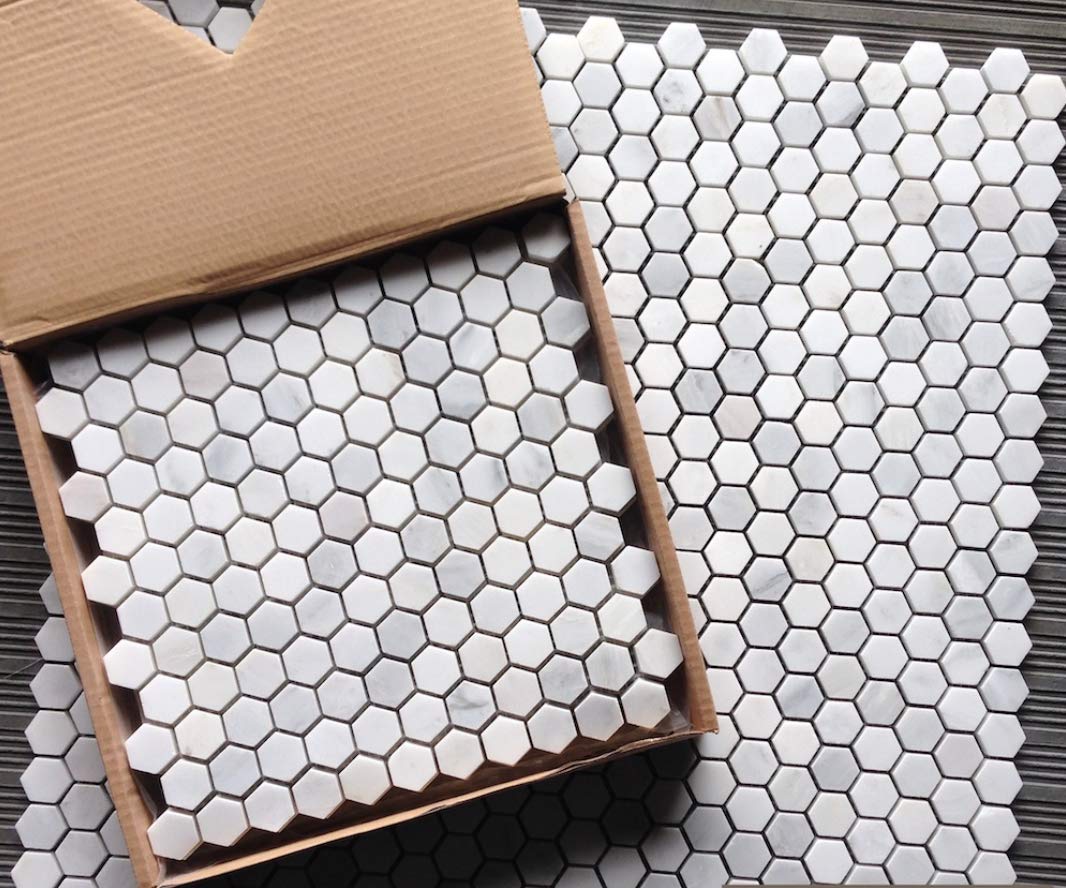 Carrera Carrara Marble Tile Hexagon 1 Inch Hex Bathroom Shower Floor