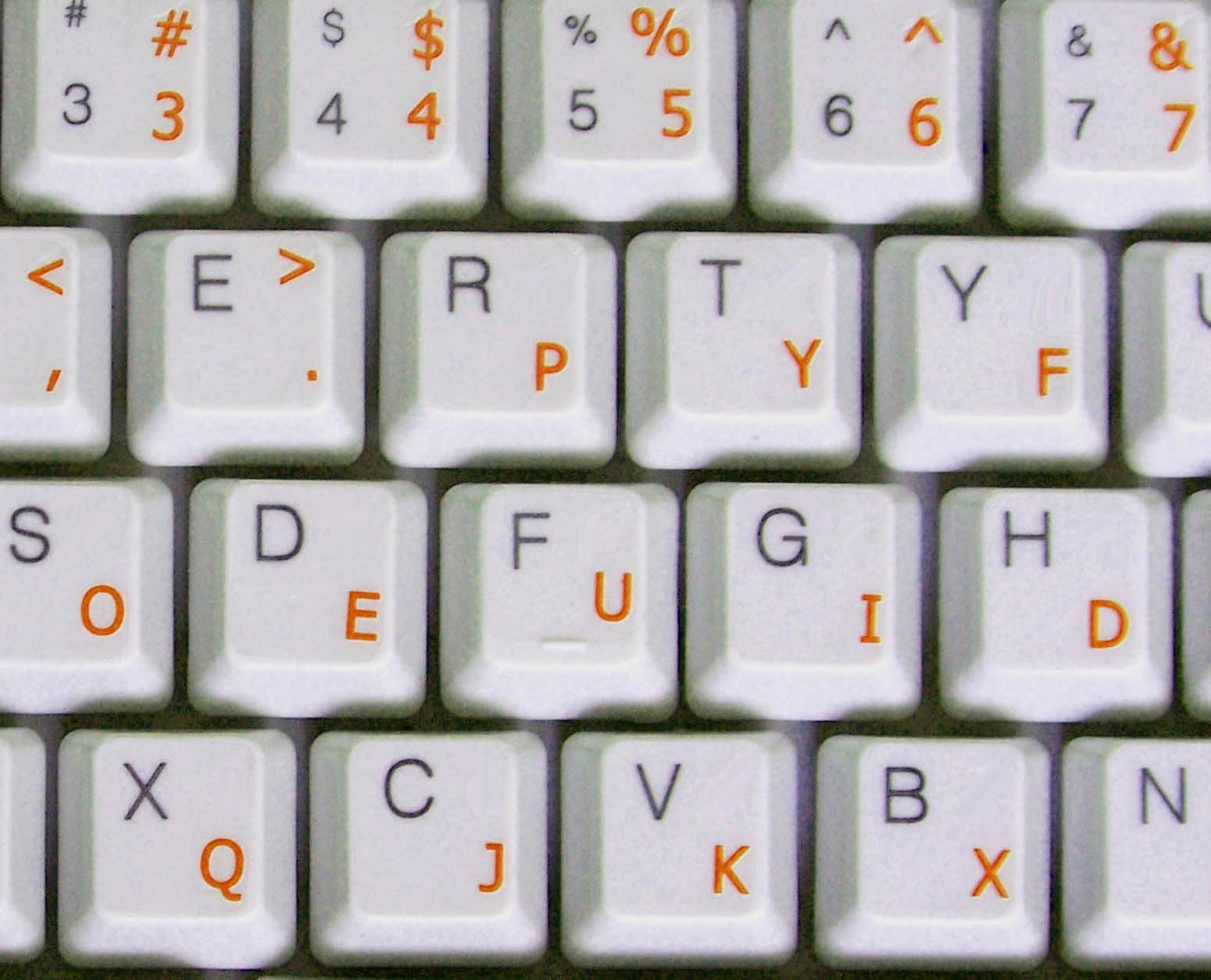 Stickers clavier Dvorak simplifié transparent orange pour taper plus vite