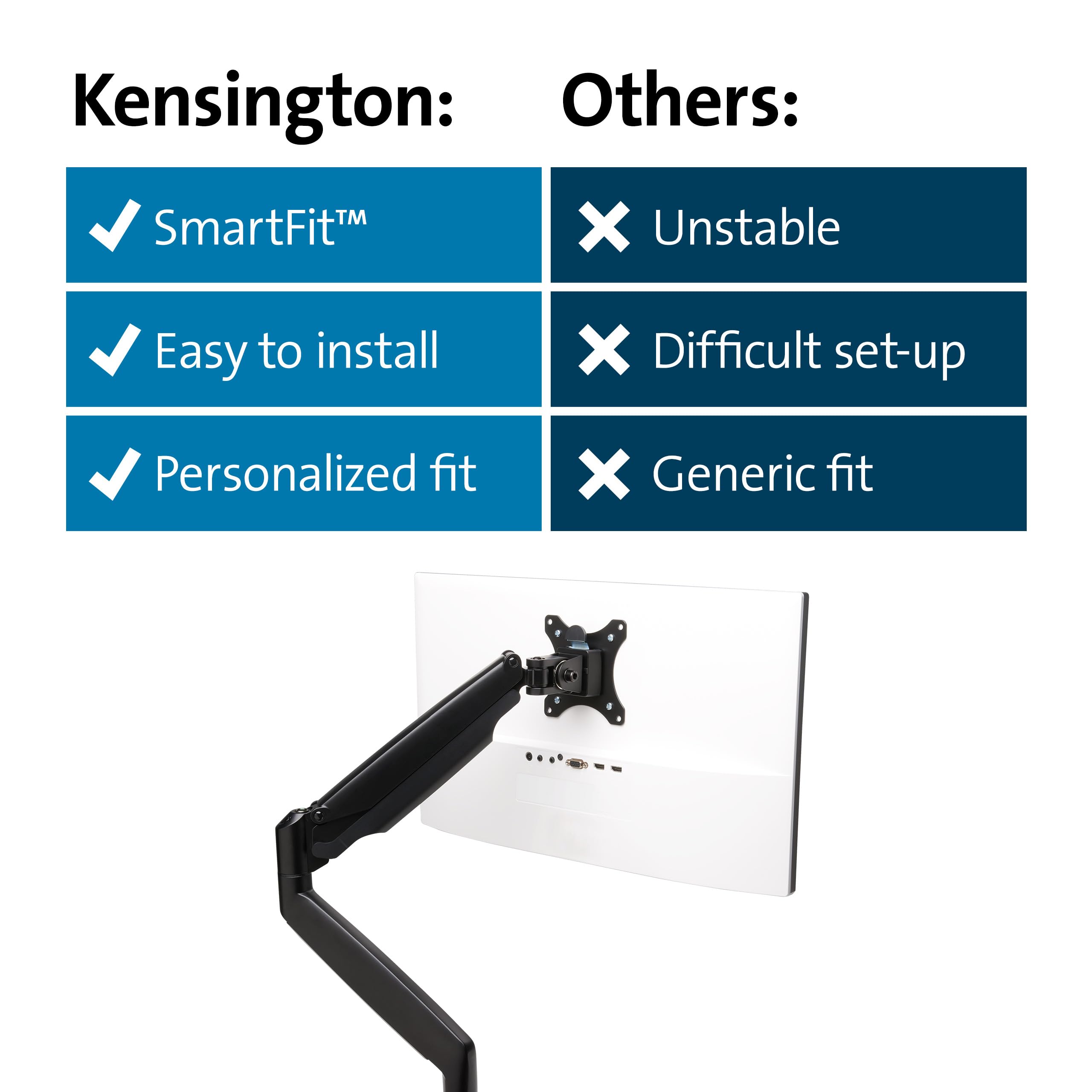 Kensington Braccio per Monitor Singolo con Piastra Vesa, Altezza Regolabile One-Touch, per l'Home Office, Molla a Gas Integrata, Nero (K59600WW)