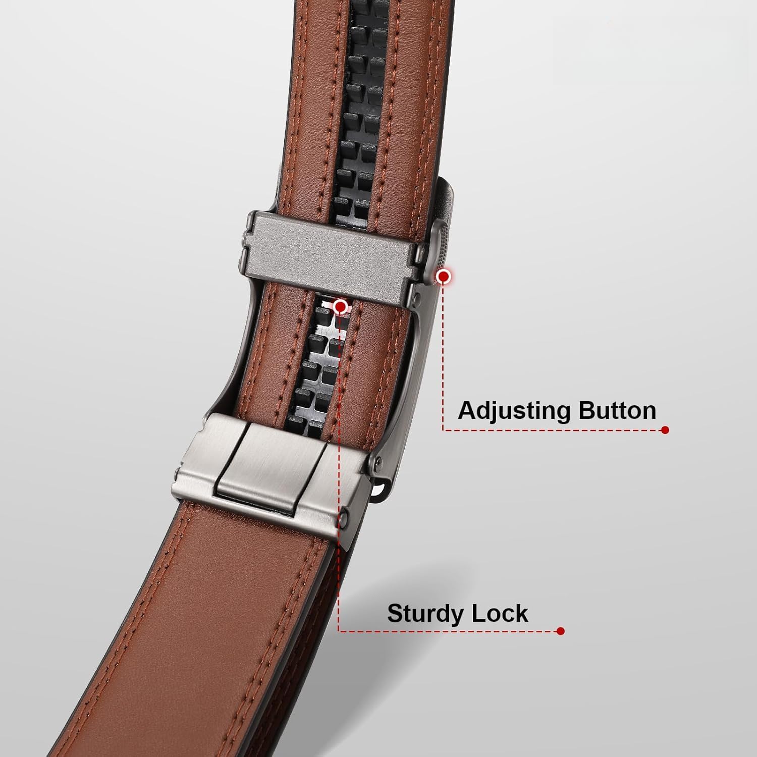 Mens Belt, Genuine Leather Ratchet Belt, Automatic Ratchet Buckle, 1 3/8" Slide Belt for Dress Pant - Image 2