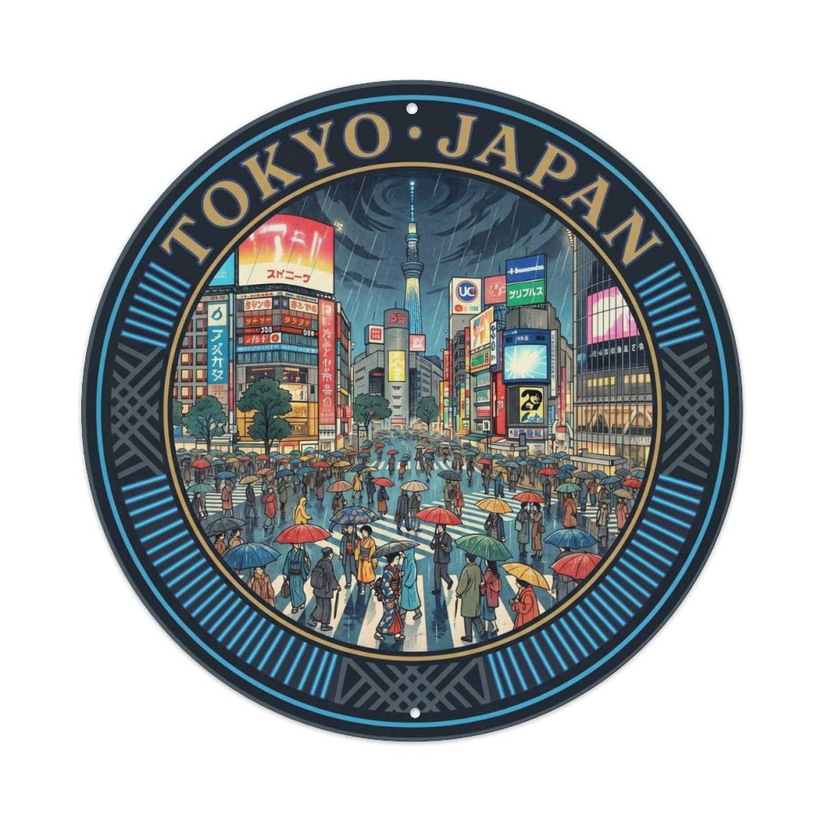 Olhnbad Style Tokyo Shibuya Crossing Umbrella City Landmark Metal Tin Sign