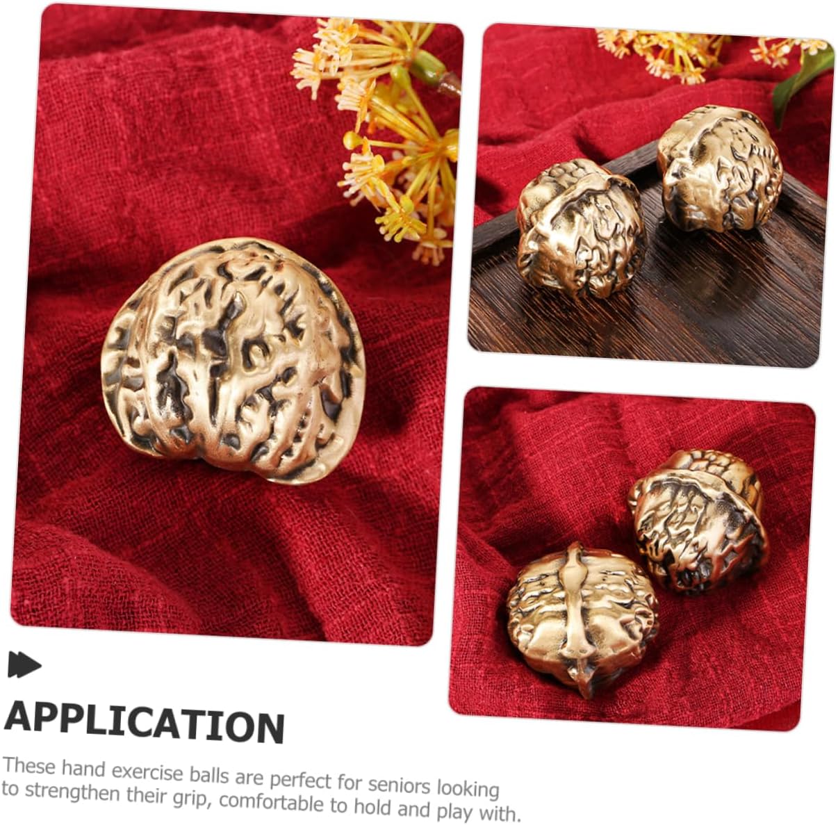 Mikinona 1Pair Brass Walnut Hand Exercise Balls of Chinese Style Solid Brass Squeeze Balls for Grip Strength Training for Seniors and Office Workers Portable Relief