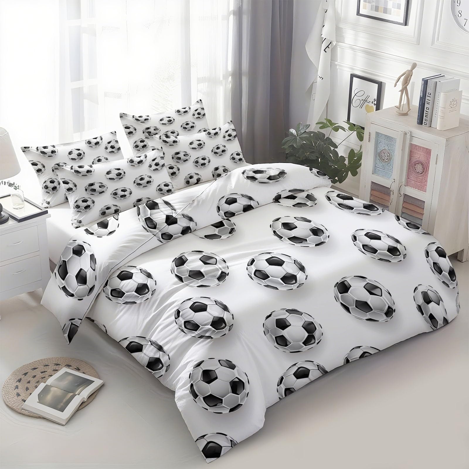 Housse de couette sport en microfibre douce blanche 160x200 cm réversible