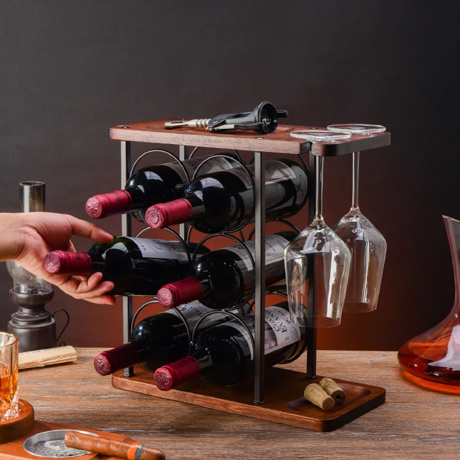 Weinregal Arbeitsplatte – Freistehender Weinständer Für 6 Flaschen (bis 7,6 Cm Durchmesser), Schwarz, Modern