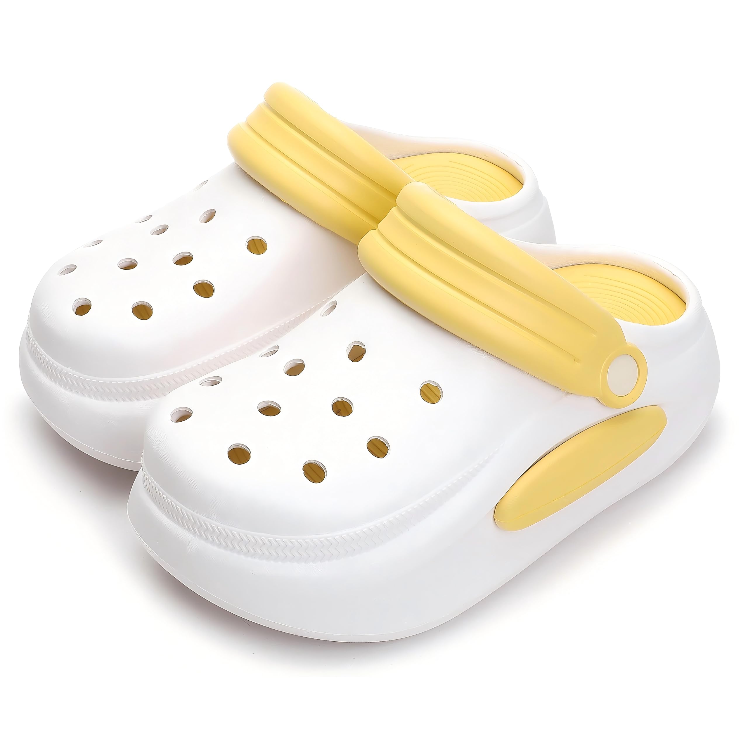 YELLO ホワイト厚底サンダル Mサイズ Amazon | MORIEYA 白地桜色/白地黄色 レディース 厚底 健康サンダル