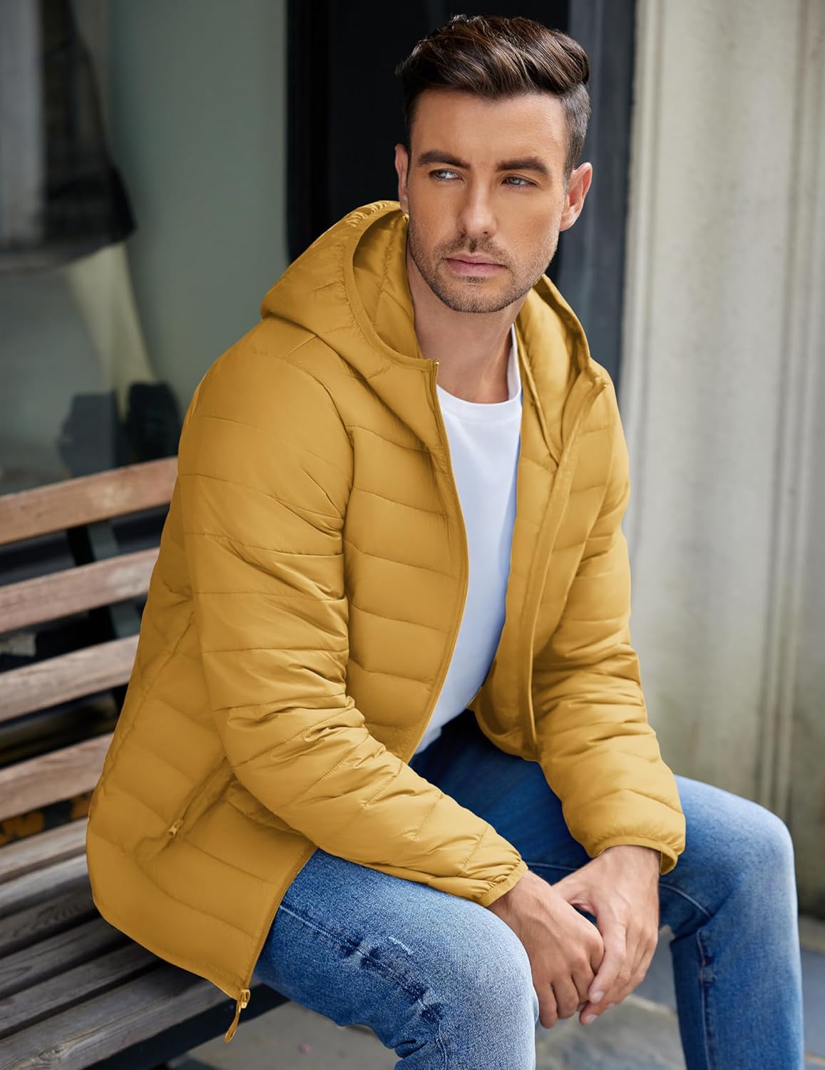 COOFANDY Mens Packable Puffer Jacket Lightweight Hooded Insulated Winter Coat Windproof Zipper Down Jacket - Image 2