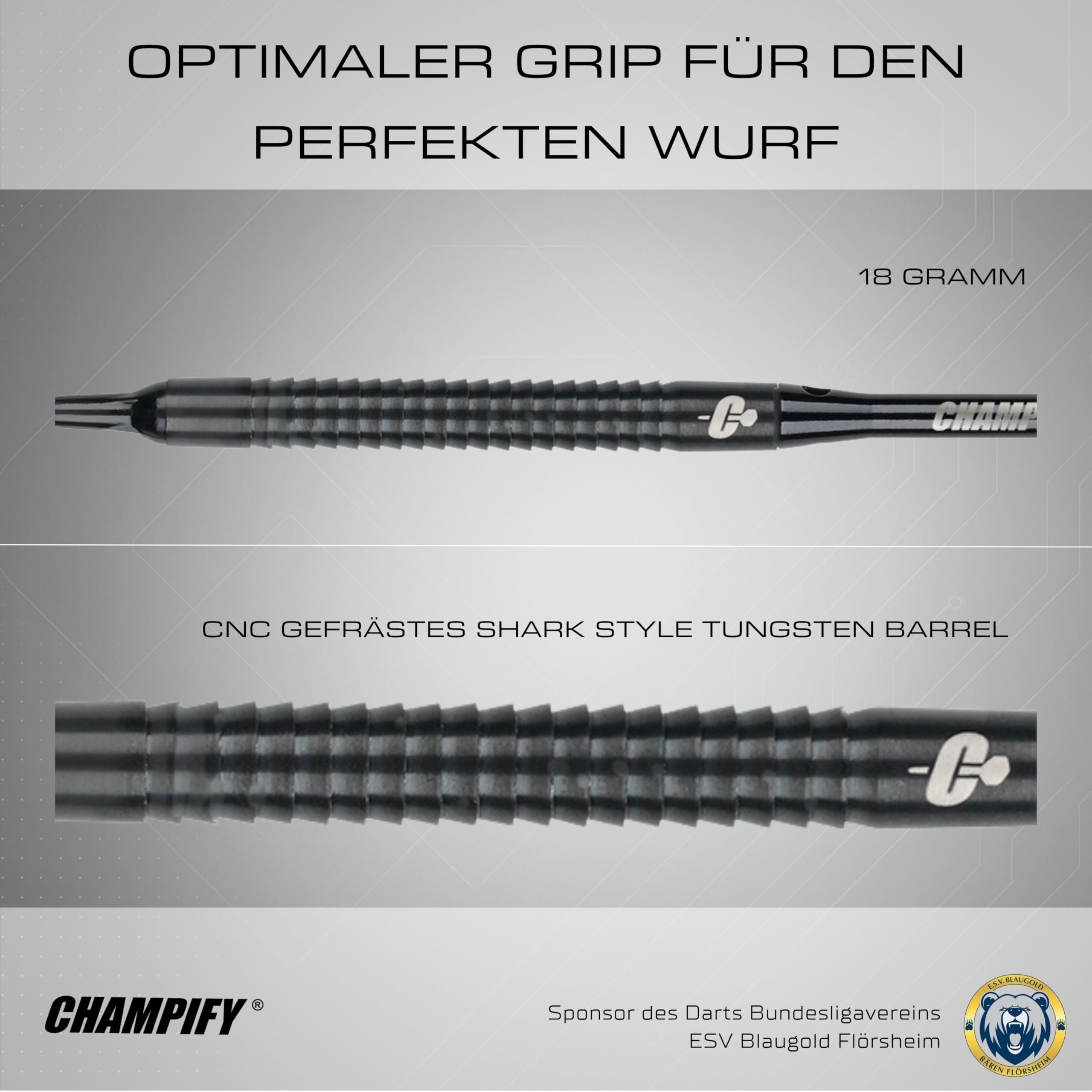 Champify® 18g Tungsten Soft-Darts Set “Nighthawk” mit Kunststoff-Spitze und schwarzer Darttasche | 3 Darts mit 9 Alu-Schäften & 9 Flights & 30 Softdart-Spitzen | Dartpfeile mit Plastik-Spitzen