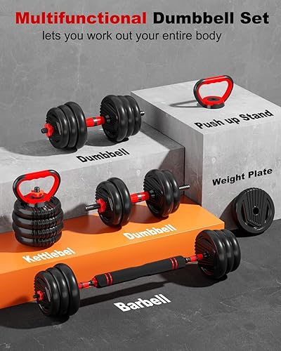 Miniatura 5 de Adjustable Dumbbells, 20/30/45/70/90lbs Free Weight Set with Connector,5 in1 Dumbbells Set Used as Barbell,Kettlebells,Push up Stand,Fitness