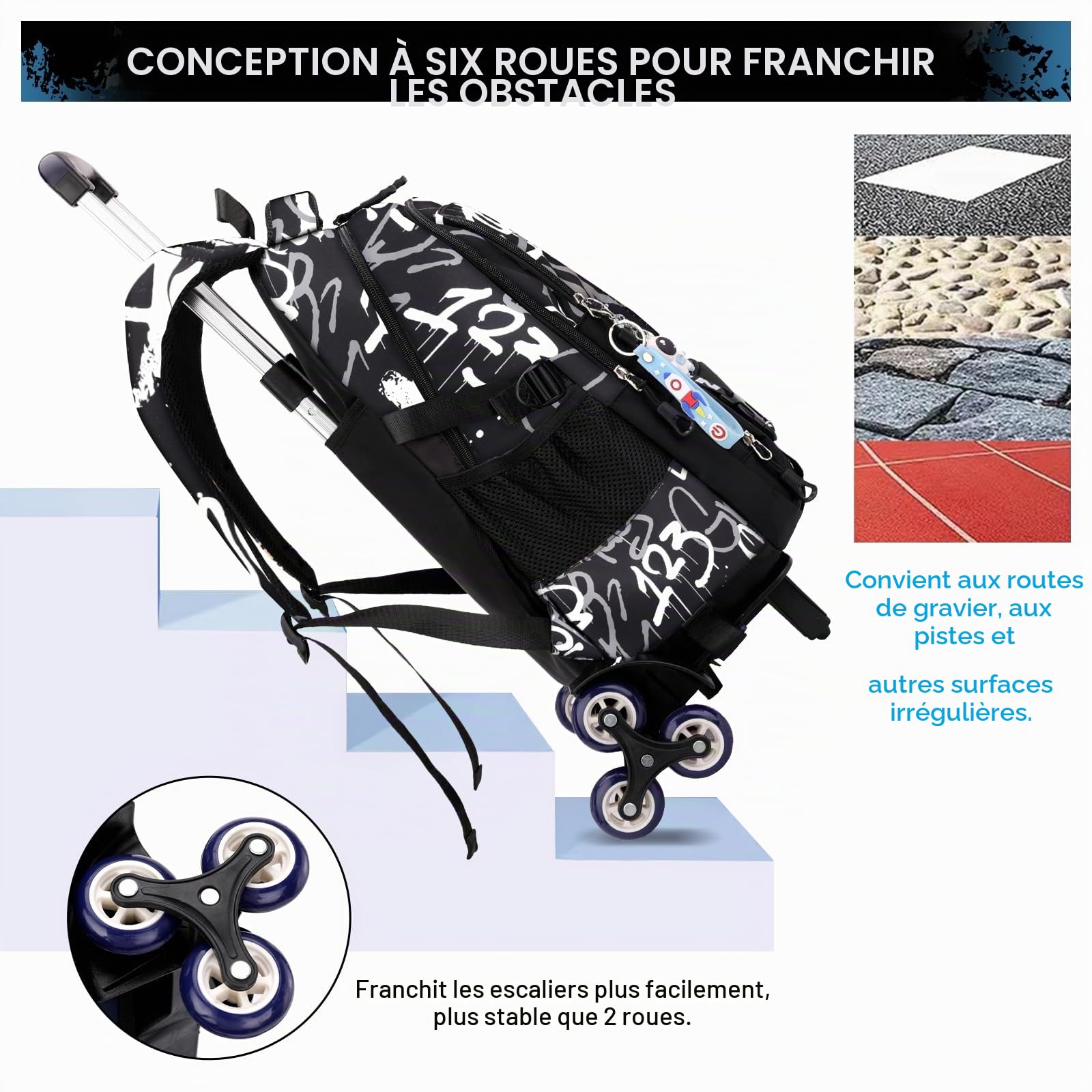 Amythe Cartable à Roulettes Garçons, Tendance de 16 pouces 6 Roues | Sac D'école Enfant Adolescent, Sac à Dos à Roulettes pour Garçon Primaire Collège - L'école, Voyages, Loisirs, Rentrée