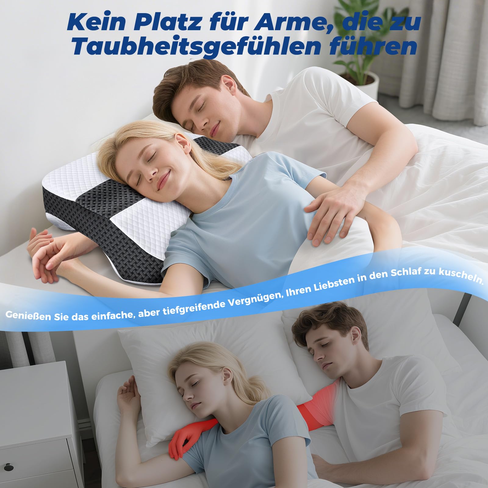SAHEYER Seitenschläferkissen mit Armloch, 2-in-1-Ergonomisches Orthopädisches Kopfkissen für Nacken und Schulter, Memory Foam Kissen mit 3 Armöffnungen – für Seiten-, Rücken- und Bauchlage, Schwarz