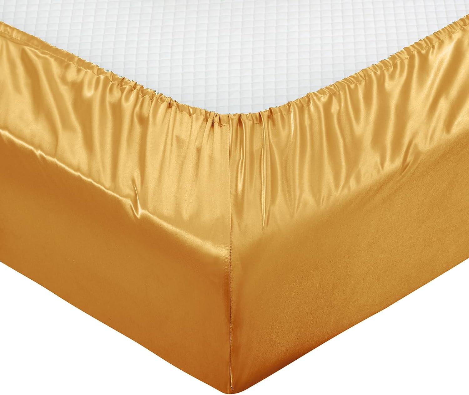TREELY 6 Piece Queen Size Gold Satin Sheet Set with Deep Pocket, Fitted Sheet, Flat Sheet, 4 Pillowcases