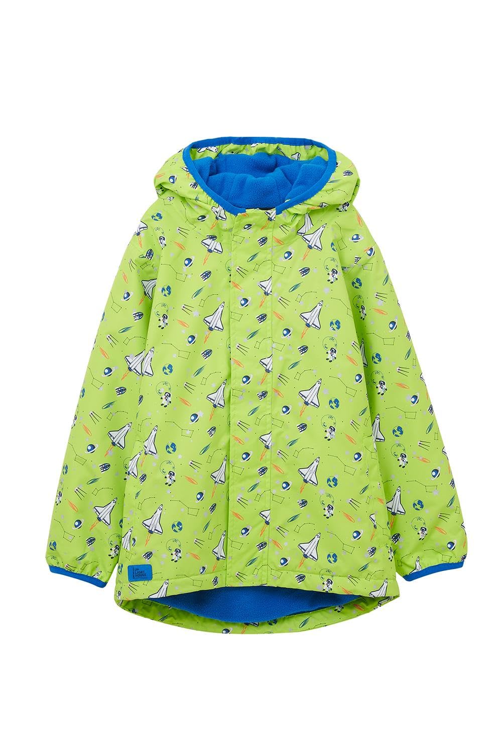 LightHouse Boys Finley Warm Waterproof Raincoat - Kids Padded Fleece Lined Windproof Winter Outdoor Coat With Hood - Lime Space Print - 4-5 Years