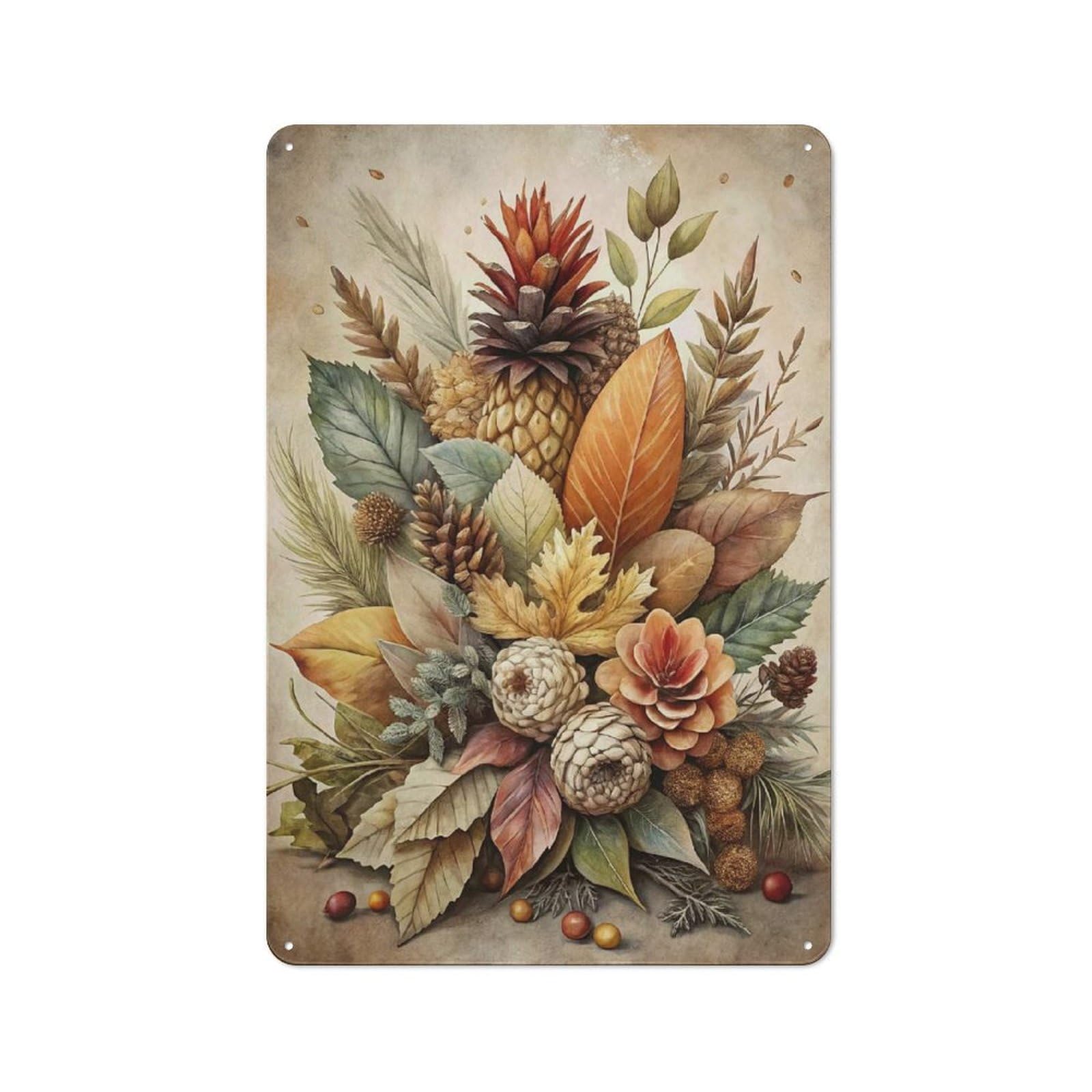 Junmoney Autumnal Still Life With Pineapple Metal Wall Sign 30X20cm Featuring For Garage Or Workshop, For Garage, Workshop And Man Cave Decoration