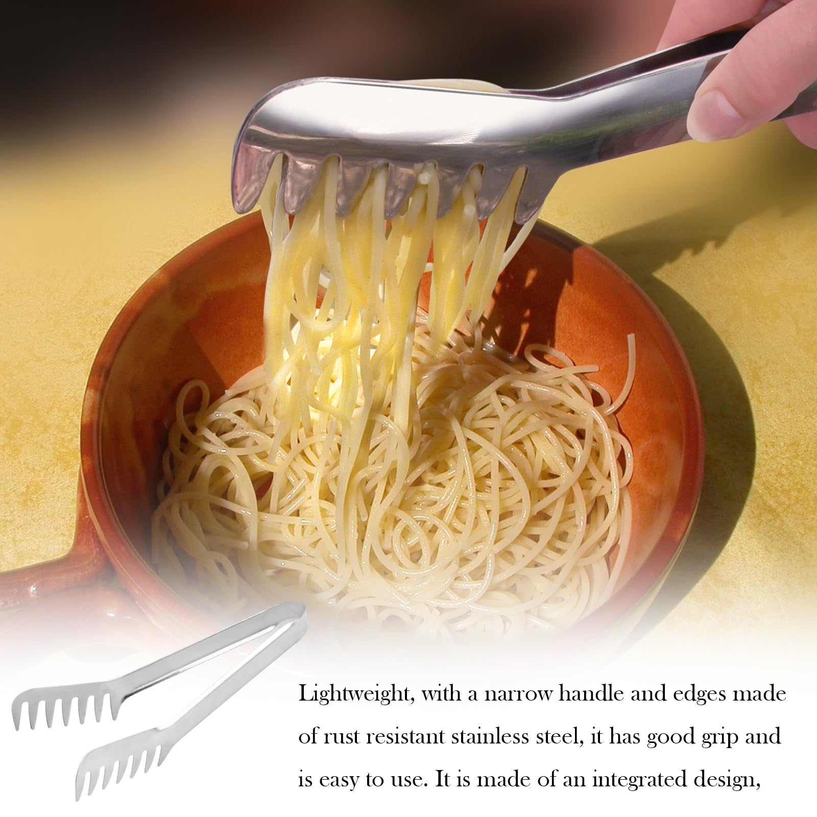 Pinza Spaguetti, Set de Servidor de Pasta, Pinzas para servir pasta de acero inoxidable, Pinzas de Cocina Tomar Pasta, servidor de espagueti y pinzas, Medidor de Espaguetis de 4 Agujeros