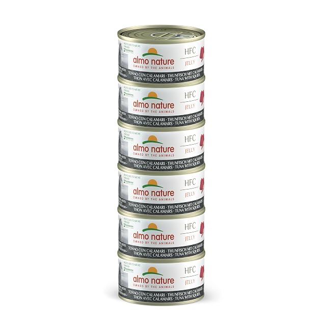 Almo Nature HFC Jelly - Comida Húmeda para Gatos - Atún y Calamares - 70 g x 6 Latas