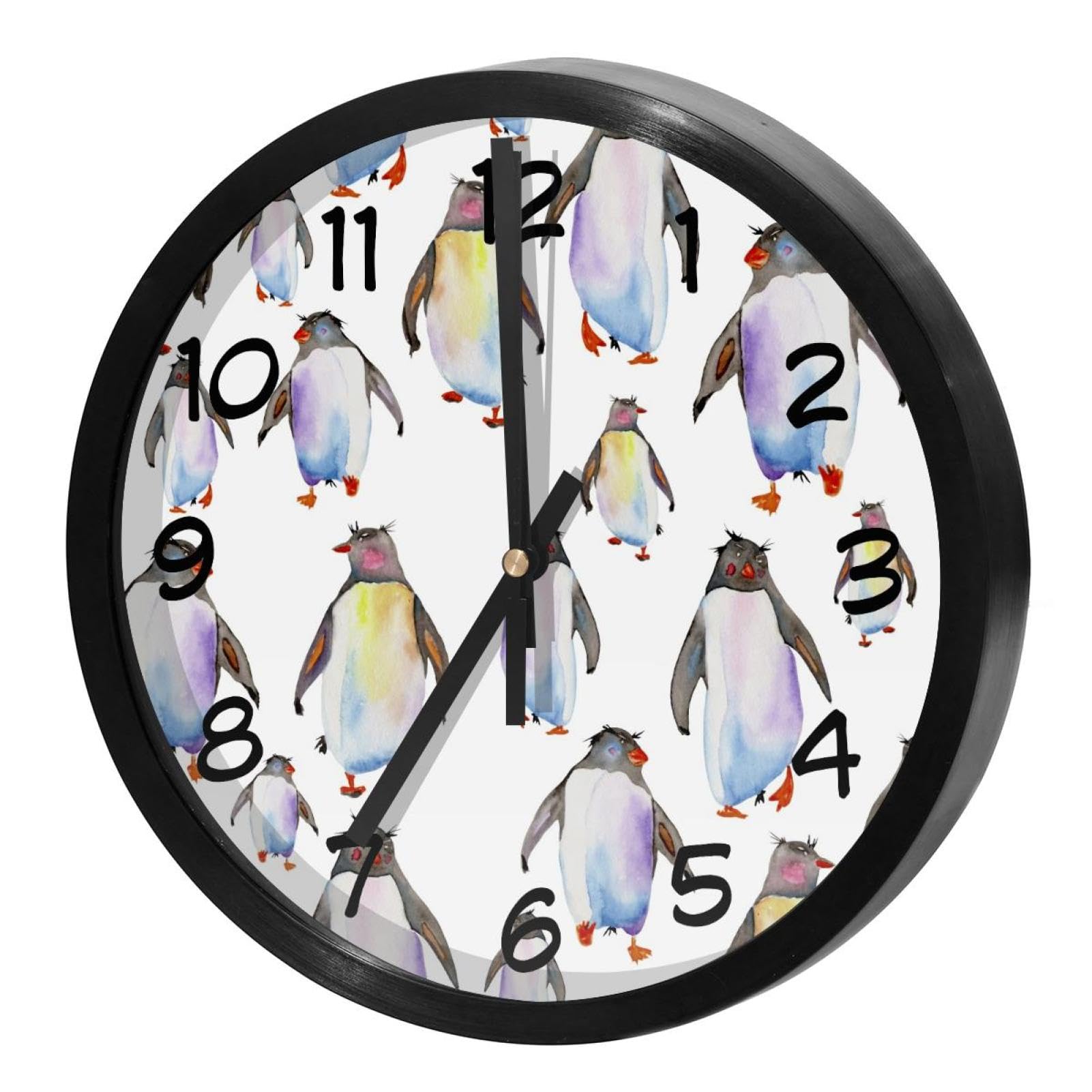 Horloge murale silencieuse à quartz motif pingouins aquarelle