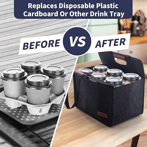 Miniatura 4 de Portabebidas para 6 tazas con asa, reutilizable, aislado, soporte para bebidas para automóvil, plegable, portátil, para viajes y entregas