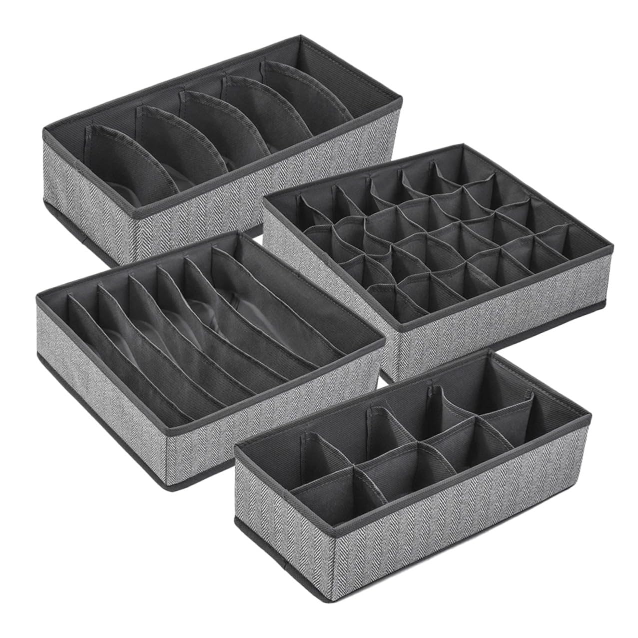 Set 4 Pezzi Divisori Pieghevoli per Cassetti Oxford e Non Tessuto Grigio Organizer per Armadio e Biancheria Intima Capacità Rinforzata Contenitori per Calzini Mutandine e