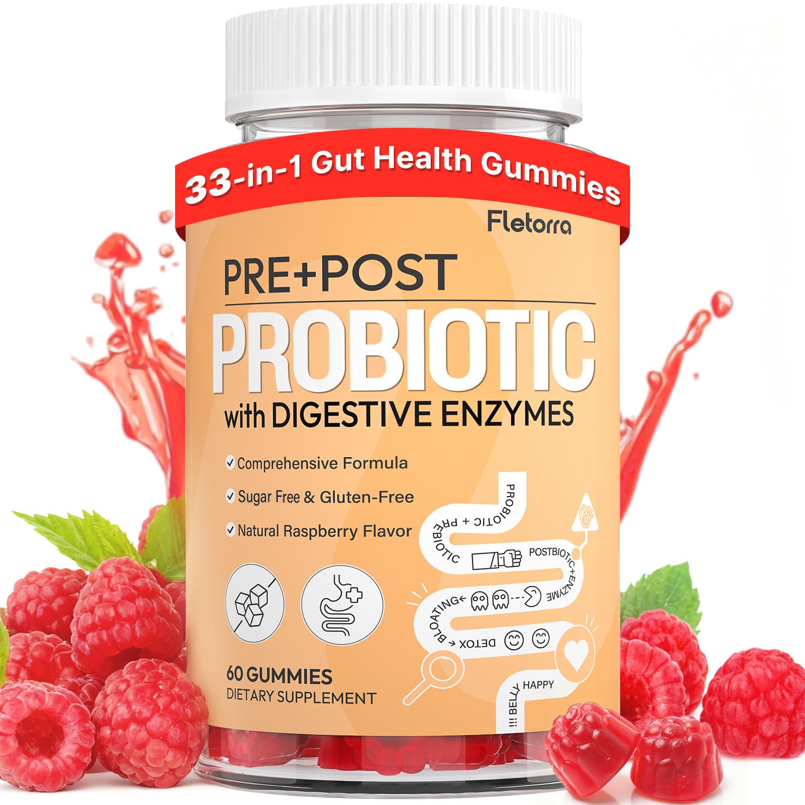 Probiotic Gummies, Probiotics for Gut Health, 0 Sugar - 60 Counts