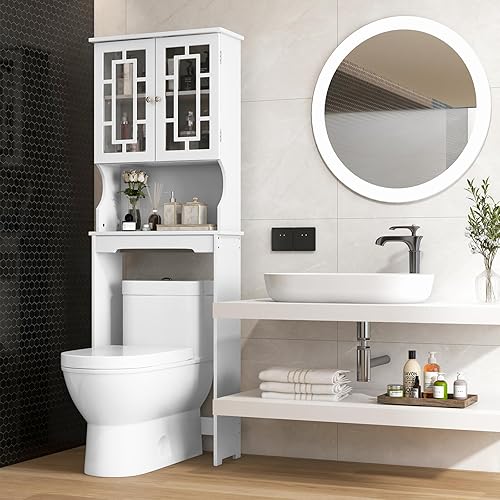 Miniatura 5 de COSTWAY Gabinete de almacenamiento sobre el inodoro, estante de baño sobre el inodoro, organizador de armario de almacenamiento de baño de doble