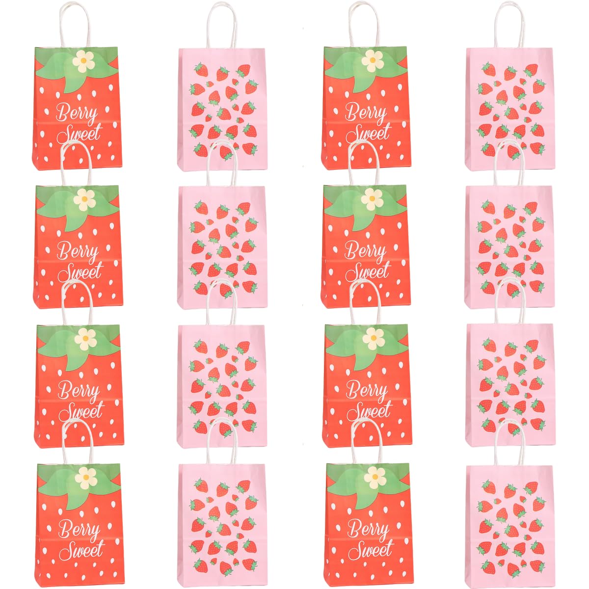 16 Packs Strawberry Gift Bags with Handles, 21x15x8 cm Strawberry Paper Gift Bags with Twist Handles for Kids or Adults in Birthday party, Weddings, Events or Shopping (strawberry) — image 1