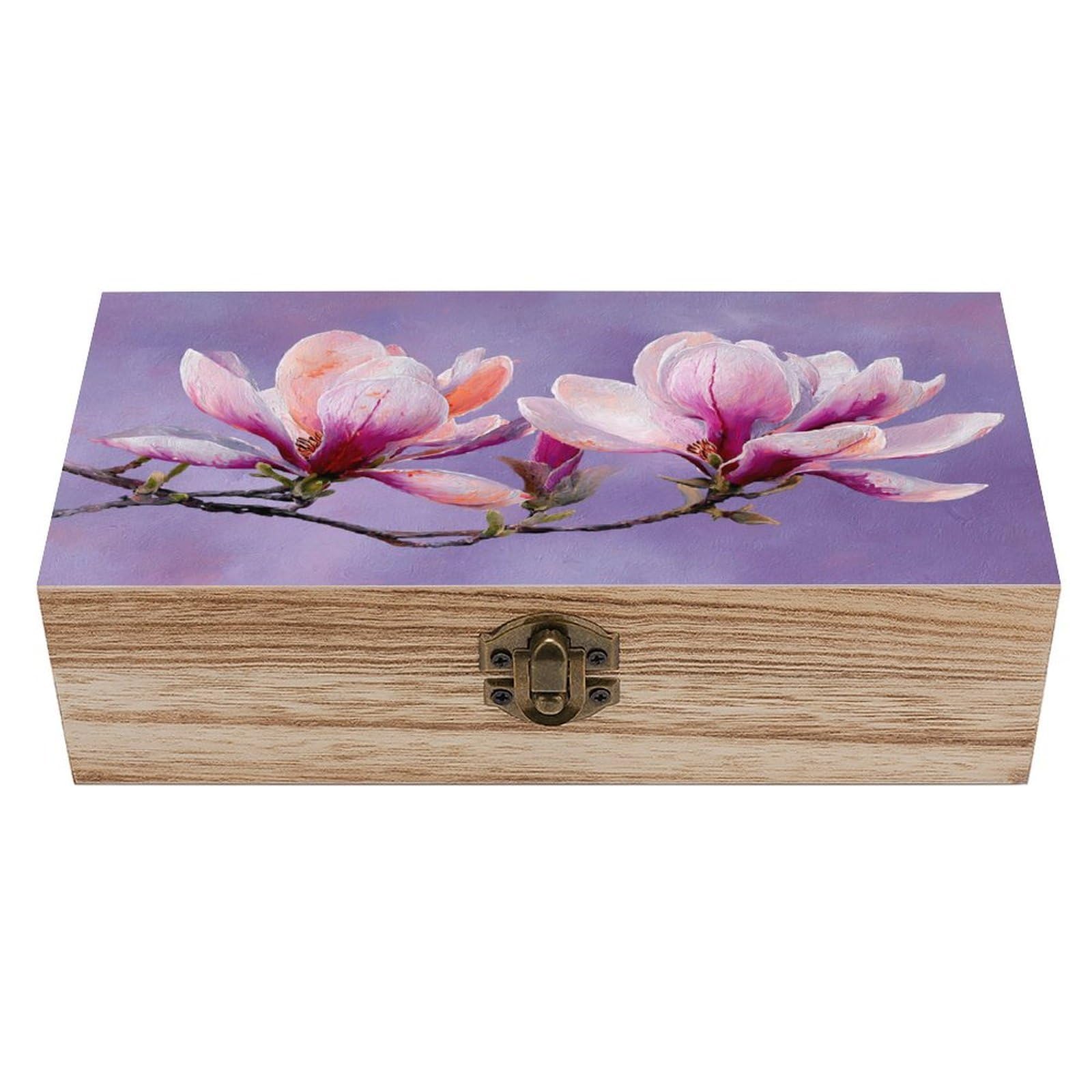 Ahdyr As Pic Magnolia Flowers Wooden Storage Box With Hinged Lid And Front Clasp Large Keepsake Box