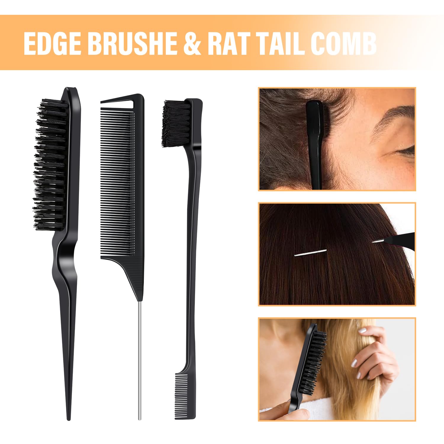 5 Pcs Hair Styling Gels Includes Hair Wax Stick, Hair Finishing Stick, 3 Pcs Hair Styling Comb, Non-Greasy and Non-Sticky