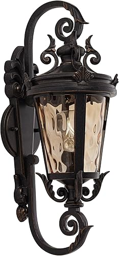 Miniatura 7 de John Timberland Marsella - Accesorio de lámpara de pared rústica vintage para exteriores, con textura negra en espiral de 27 1/2 pulgadas, vidrio