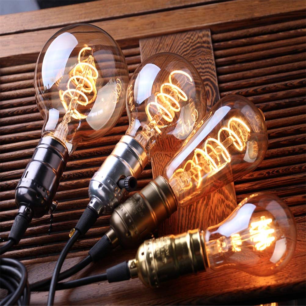 Bombilla LED ST64 de filamento Espiral, Bombilla Edison de 3 W, Base de Rosca E27, Cristal ámbar, 2200 K, lámpara Decorativa Retro Regulable de filamento Flexible, 6 unid