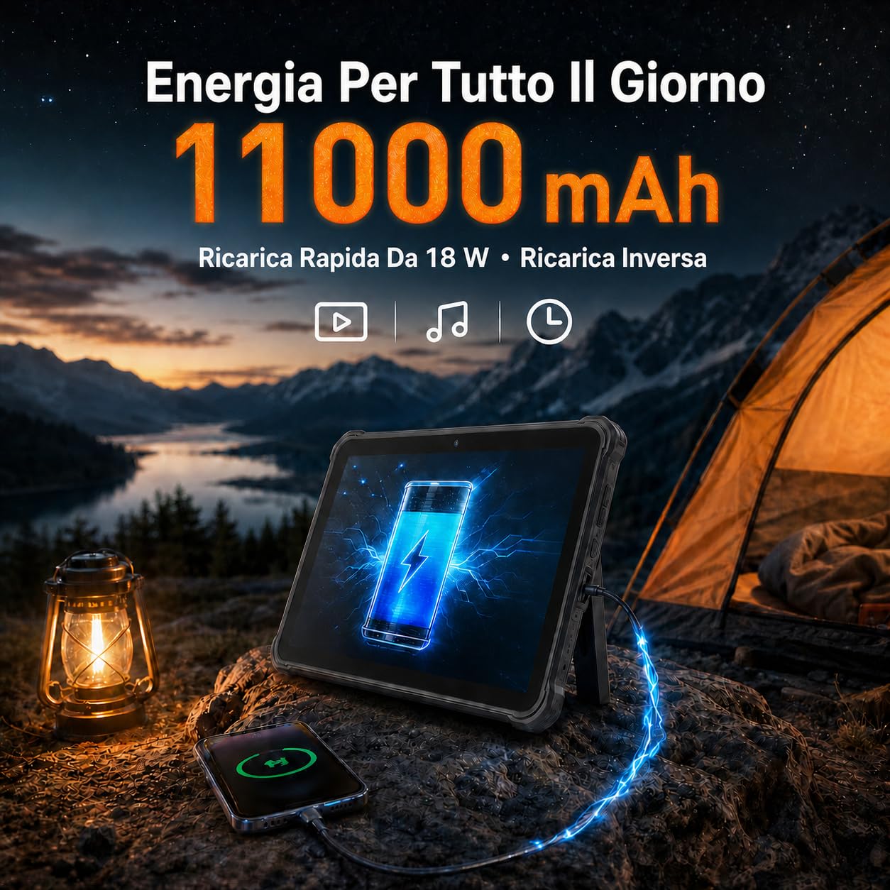 OUKITEL RT3 PLUS Rugged Tablet 11000mAh, 8" HD, Octa-Core MTK G81, Android 15 Tablet PC, 16GB RAM+128GB ROM/1TB, 16MP+8MP, IP68/Dual SIM 4G/NFC/Face ID/GPS Blu