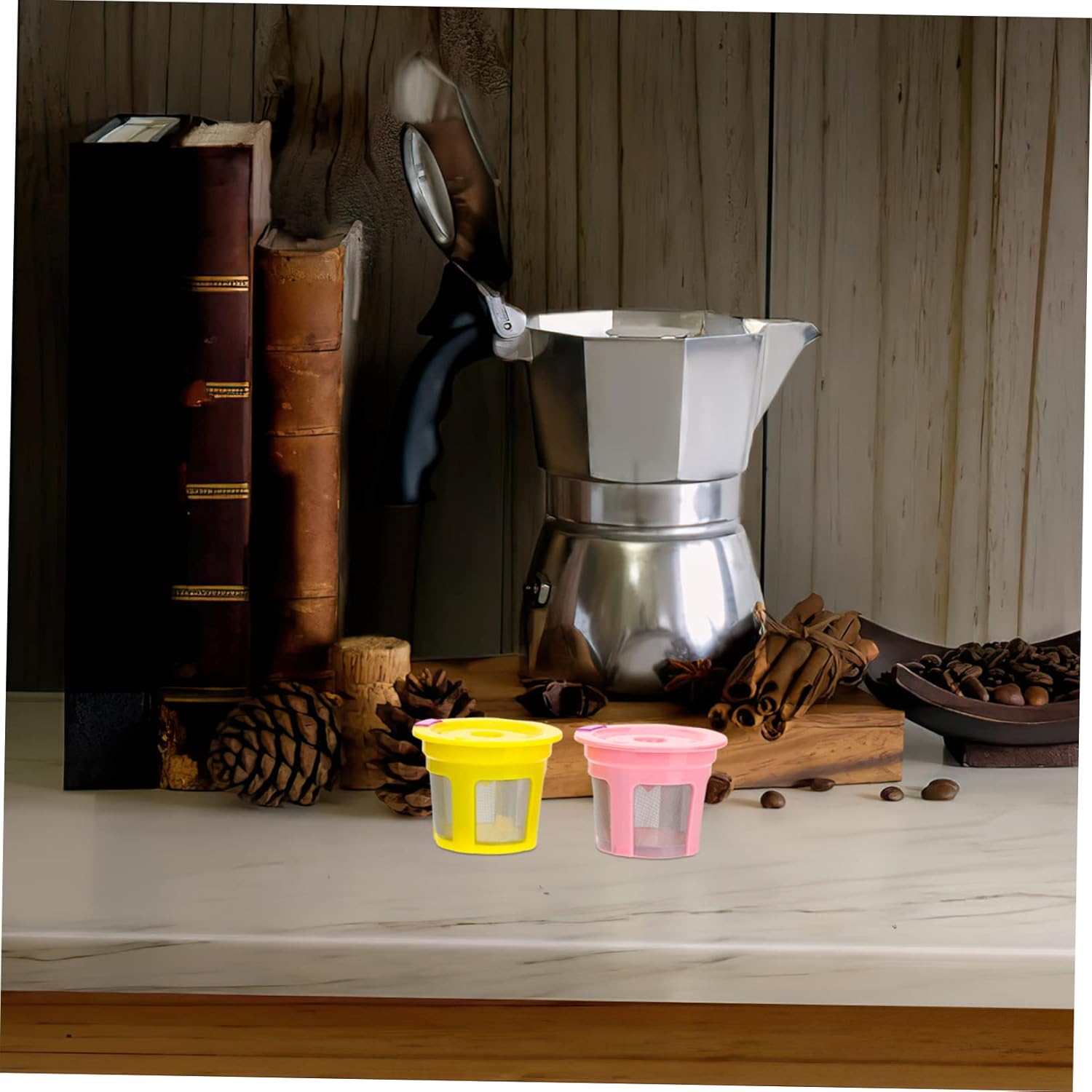 Lurrose 20pcs Reusable Coffee Filter Cups Espresso Maker Filter Compatible Coffee Machines Includes Spoon Brush Accessories for Maximum Flavor Extraction