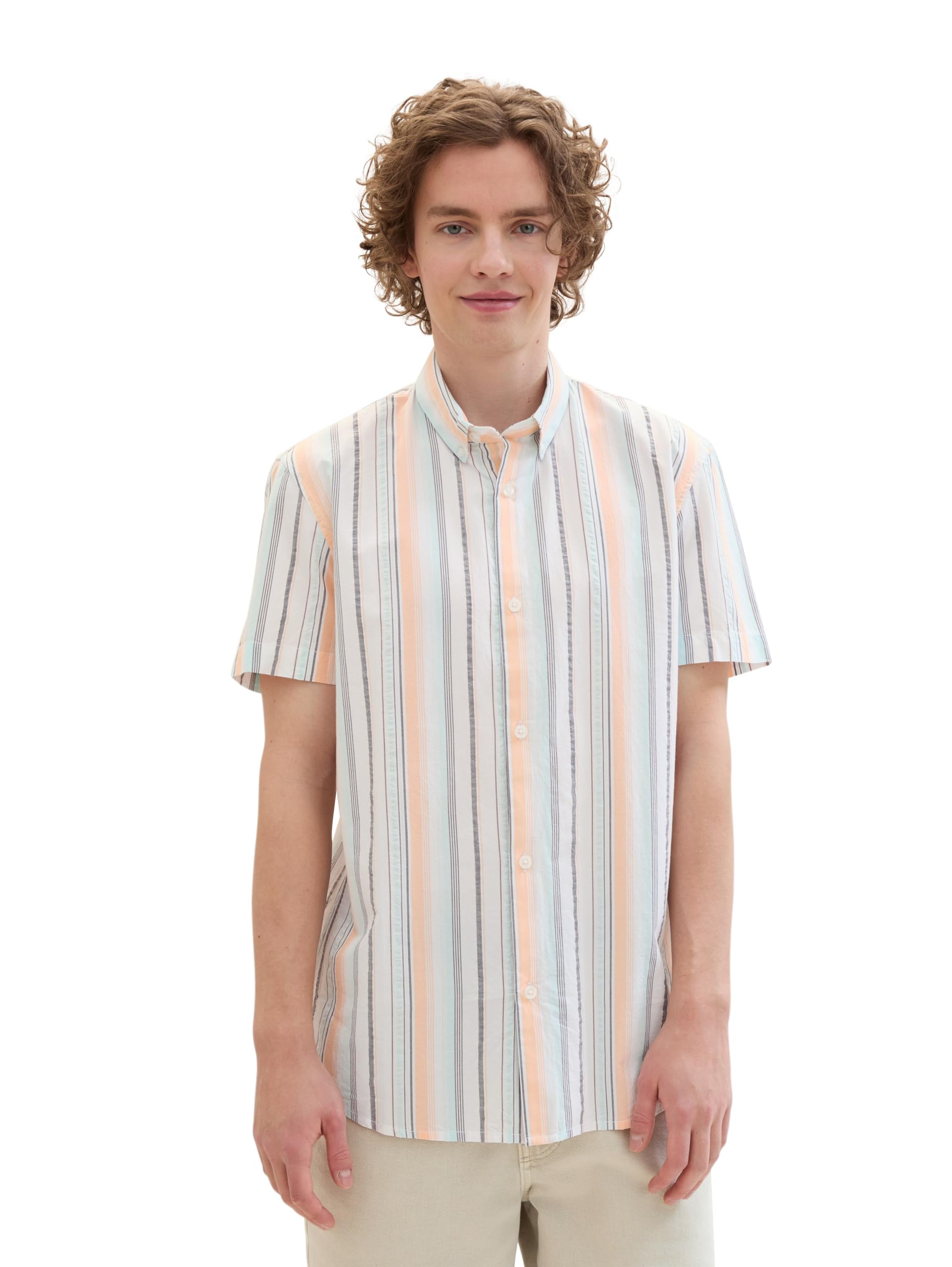 TOM TAILOR Denim Herren Dobby Kurzarm Hemd mit Streifen-Muster