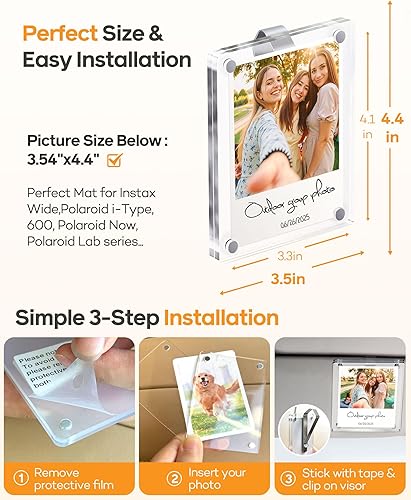 Miniatura 2 de 2 clips de fotos grandes para visera solar de automóvil, marco acrílico magnético de 3.5 x 4.4 pulgadas para fotos Instax Wide y Polaroid I, fácil