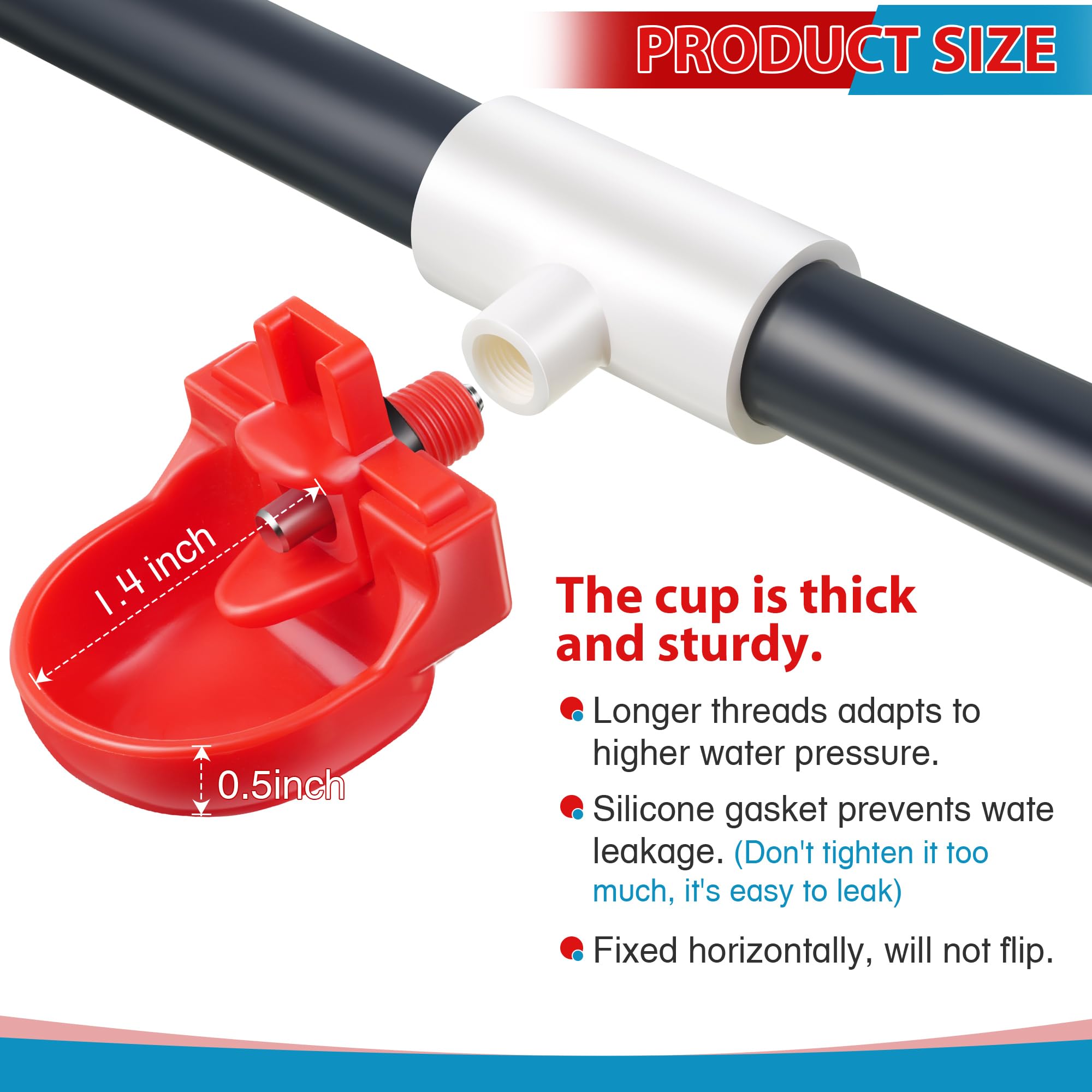 Aopchry 20-Pack PVC Tee Fittings For Chicken Waterers - White, Thickened, No-Leak Connectors (1/2" Slip X 1/2" Slip X 1/8" FPT) - View #6