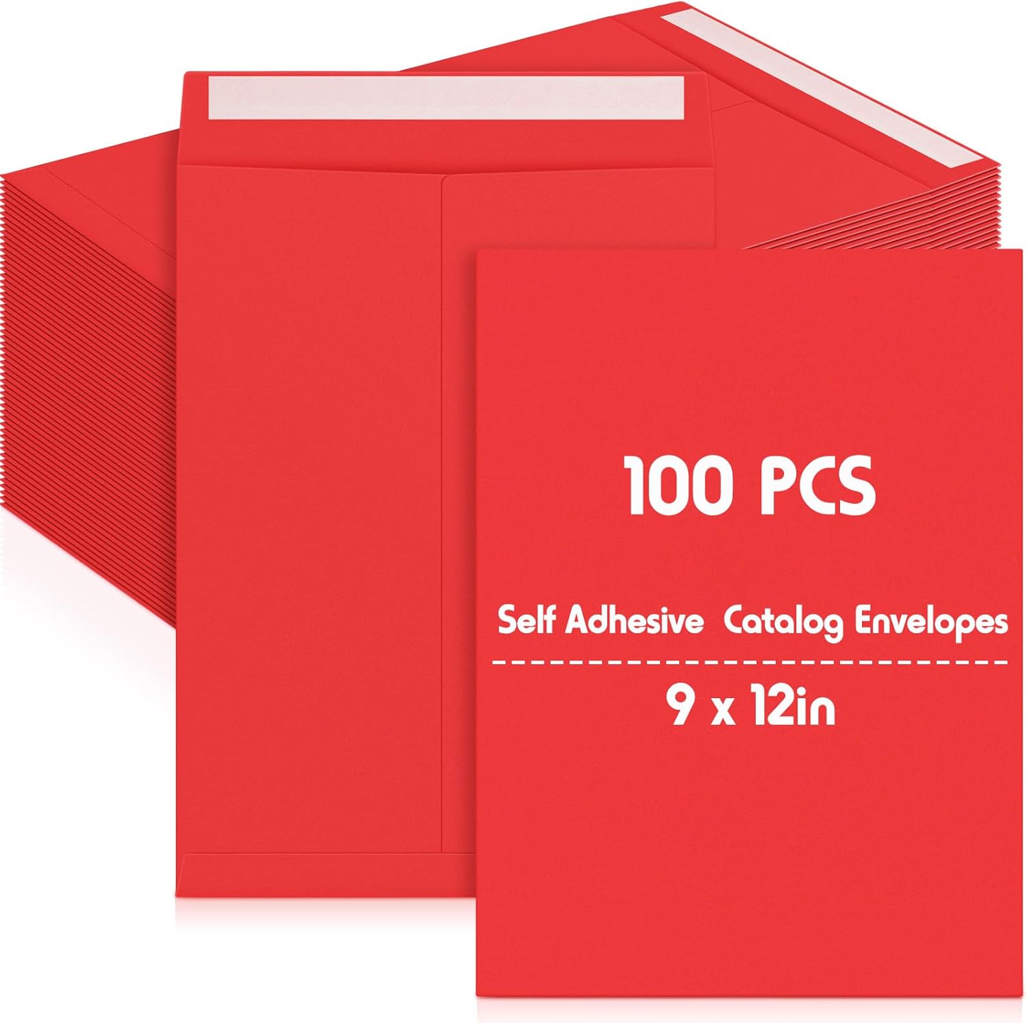 Janlaugh 100 Pcs 9'' x 12'' Catalog Envelopes Self Adhesive 32lb Manila Envelopes Kraft Peel & Seal for Secure Mailing Storage Organizing for Office Business Home(Red)