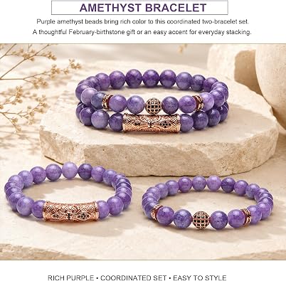 2Pcs Beaded Bracelets for Men and Women, Crystal Bracelet Set